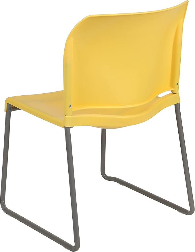 Flash Furniture HERCULES Series 880 lb. Capacity Yellow Full Back Contoured Stack Chair with Gray Powder Coated Sled Base