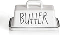Sweejar Ceramic Butter Dish with Handle Lid, 7.3 Inch Porcelain Large Butter Keeper with Cover, Perfect for East/West Butter (White)