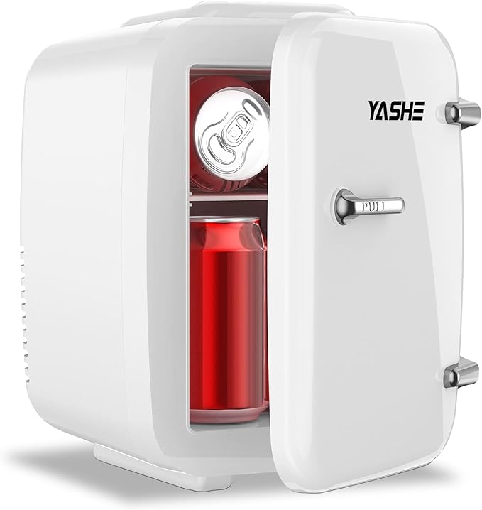 Mini Fridge, 4 Liter/6 Cans Small Refrigerator for Skincare, 110V AC/ 12V DC Thermoelectric Cooler and Warmer for Drink Office Dorm Bedroom Car, White