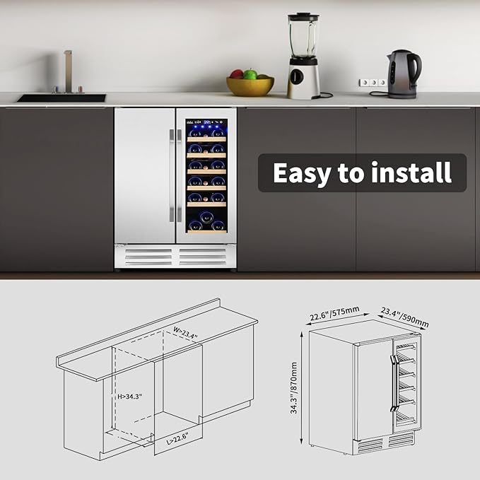 24 Inch Wine and Beverage Refrigerator, Dual Zone Wine Beverage Cooler, Built-in/Freestanding Beer and Wine Fridge with a Powerful Compressor, 20 Bottles and 88 Cans Capacity