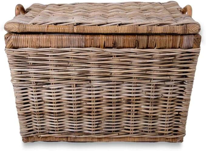 The Basket Lady Lift-Off Lid Wicker Storage Basket, Medium, 20 in L x 15 in W x 14 in H, Serene Grey…