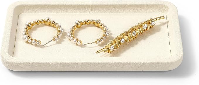 Microfiber Jewelry Display Flat Tray for Rings Earrings Necklace Bracelet, Jewelry Photograph Display Catchall Organizer Tray Dish(S,Beige)