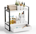 2-Tier Bathroom Organizer Countertop with Drawer, Wood Bathroom Counter Shelf for Storage, Vanity Organizer Countertop for Kitchen, Office