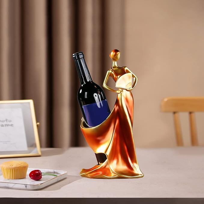 Artpaul Wine Bottle Holder Beauty Lady Statue Wine Bottle Stand Lady Wine Rack Decoration Wine Cork Holder Decor Wine Decor for Kitchen Bar (Red)