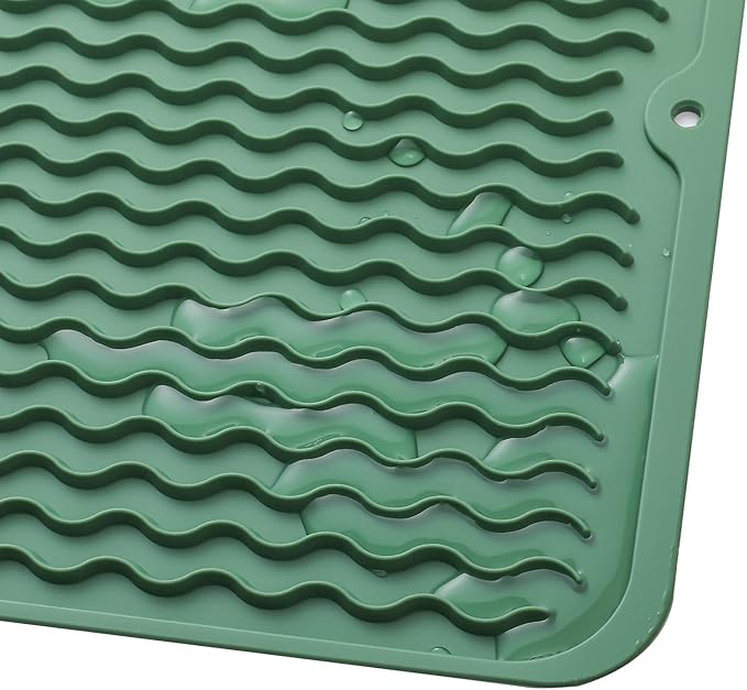 Silicone Dish Drying Mat for Multiple Usage,Easy clean,Eco-friendly,Heat-resistant Silicone Mat for Kitchen Counter or Sink,Refrigerator or Drawer liner Green M 12 inches x 12 inches