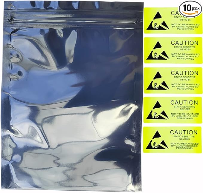 10pcs 11.8x15.7in/30x40cm Large Anti Static Bags with 10pcs Stickers, Premium Resealable Antistatic Bag,ESD Bags for Computer Electronic Devices Motherboard Anti Static