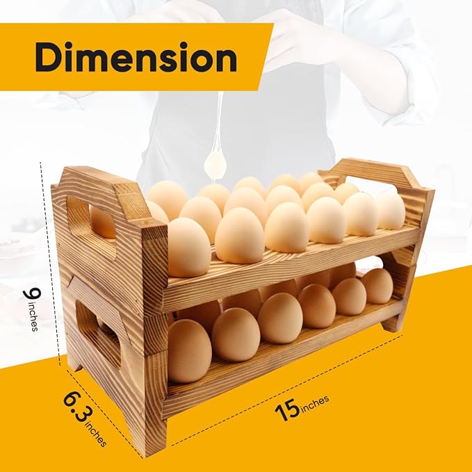 Wooden Egg Holder Countertop, Stackable Egg Storage Trays for 36 Fresh Chicken Deviled Egg Organizer Rustic Kitchen Decoration, Egg Container Rack, set of 2 pieces