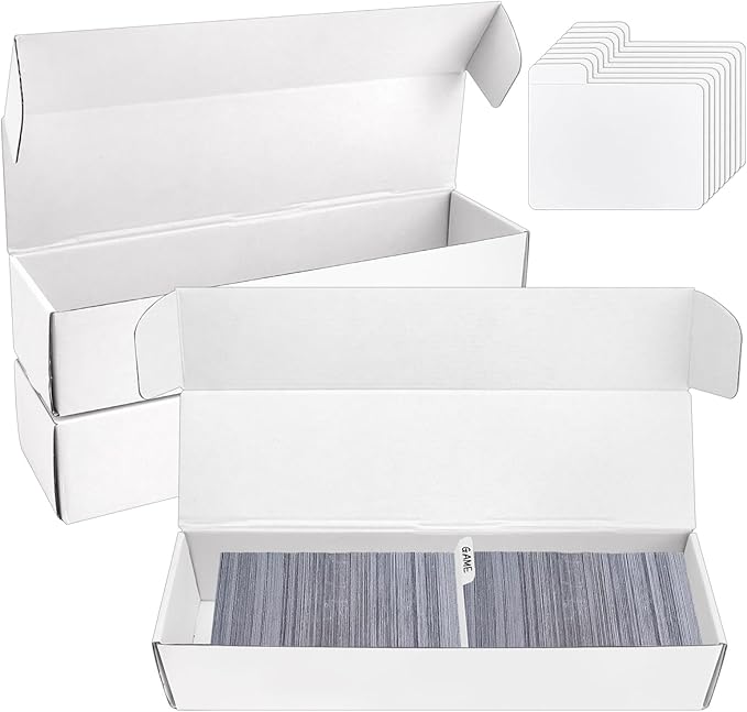 Trading Card Storage Box with Dividers, 3 Pack • 820 Count Bulk Card Collection Case, Corrugated Cardboard Storage Box for Sports, TCG/Magic/Mtg Cards (Horizontal Length 14.5 Inch)