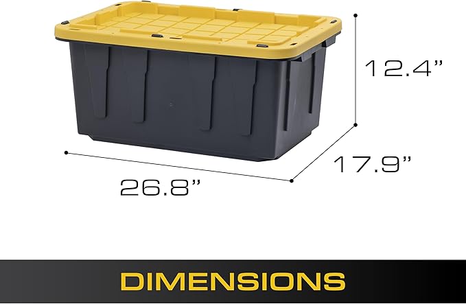 BLACK & YELLOW, 17-Gallon Heavy Duty Tough Storage Container & Snap-Tight Lid, (12.5H x 18W x 26.9D), Weather-Resistant Design and Stackable Organization Tote [2 Pack]