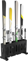 4-Pair Ski Storage Rack w/Width-Adjustable Fixing Bars, Heavy Duty Metal Freestanding Ski Rack - Ideal Organizer for Garage, Home and Store, 26" L ×10.2" W ×13.6" H