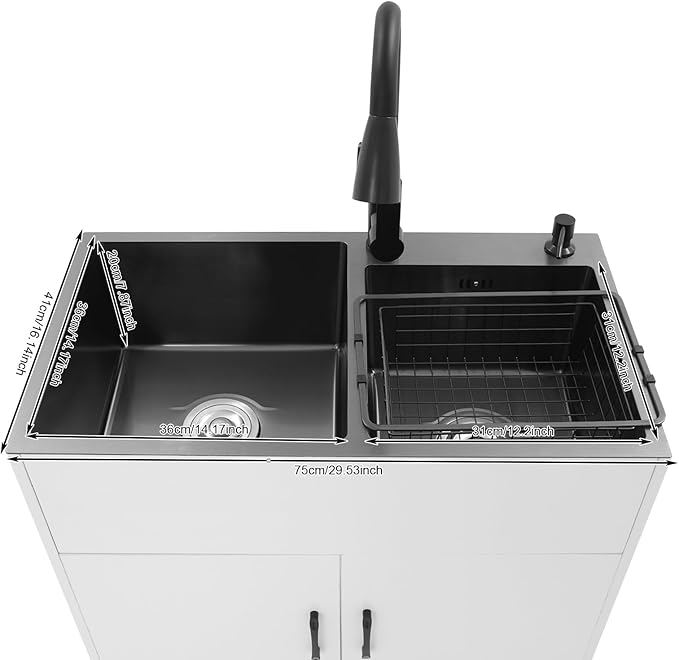 Laundry Sink Cabinet with Stainless Steel Sink and Pull-Out Faucet, Large Utility Sink Cabinet,Stainless Steel Utility Sink with Cabinet and Drawer Combo, for Laundry & Utility Room (White)