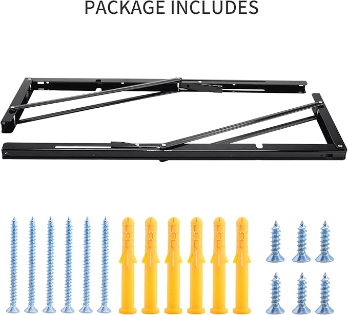 YUMORE Folding Shelf Brackets, 20 Inch Heavy Duty L Bracket, Black DIY Collapsible Shelf Bracket for Workbench Folding Table Hinge, Max Load: 330lb, Pack of 2