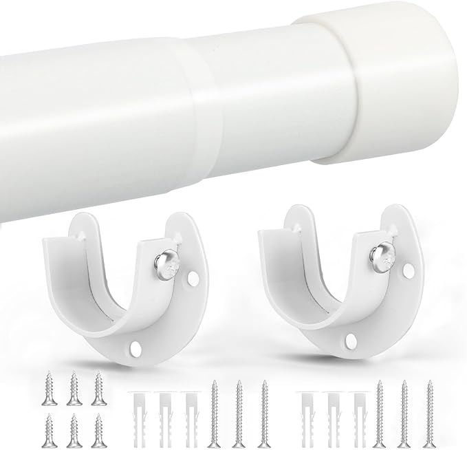 Closet Rod, 17 to 68Inch Closet Rods for Hanging Clothes, Heavy Duty Adjustable Closet Hanging Rod Bar White Closet Poles for Wardrobes, Closet, Bathroom, Windows, 1.3Inch Diameter