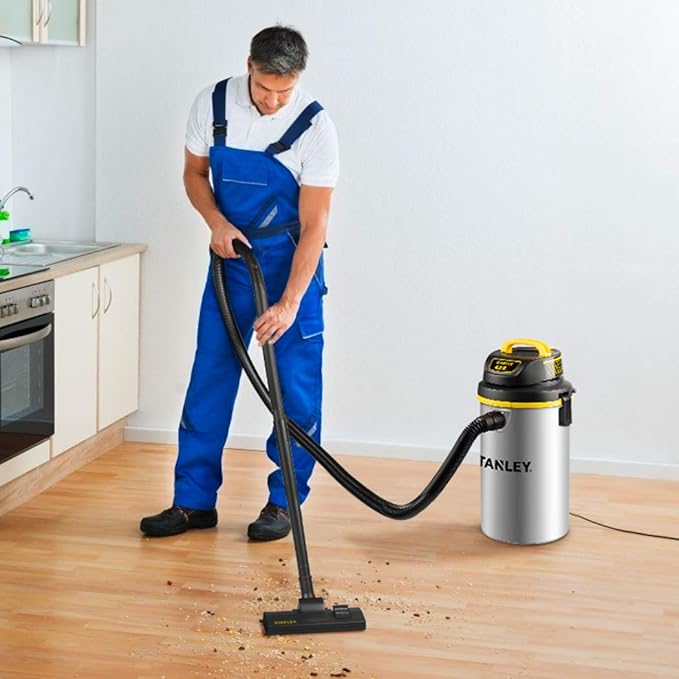 STANLEY Wet/Dry Vacuum SL18133，4.5 Gallon 4 Horsepower Wall-Mounted Hanging Vacuum with 26 Cleaning Range Stainless Steel Tank, Home/Garage/Upholster/Laundry Rooms Vacuum