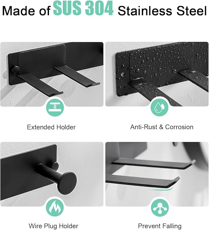 Hair Dryer Holder Wall Mount Matte Black Hair Dryer Holder for Bathroom Cabinet SUS 304 Stainless Steel Blow Dryer Holder Compatible with Dyson Hair Dryers
