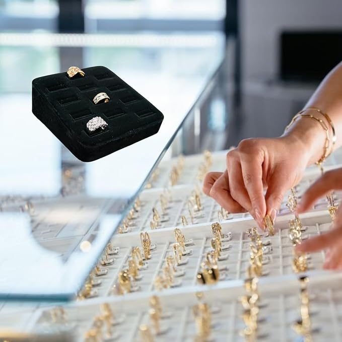 Novel Box 12-Slot Black Velvet Rings/Earrings/Cufflinks Holder Tray 5.75x5x2 Inches - Ring Holder Organizer for Selling or Personal Use - Jewelry Display Trays for Special Occasions