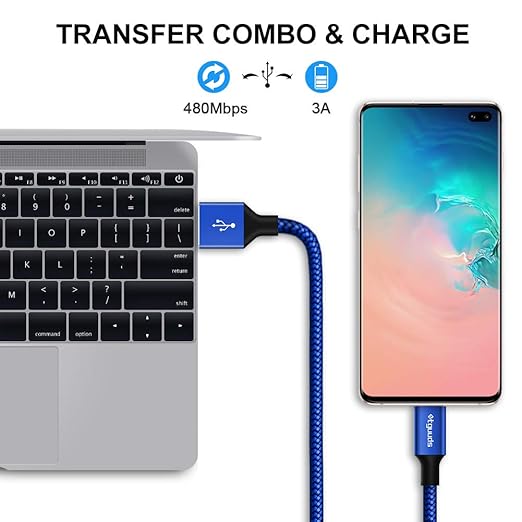 etguuds USB A to USB C Cable 5-Pack (3/3/6/6/10 ft), Fast Charging Type C Charger Cord for iPhone 17 16 15 Pro Max Plus Air, Samsung Galaxy S25 S24 S23 S22 S21 S20 A56 A17 A16, Pixel, Moto G, Blue