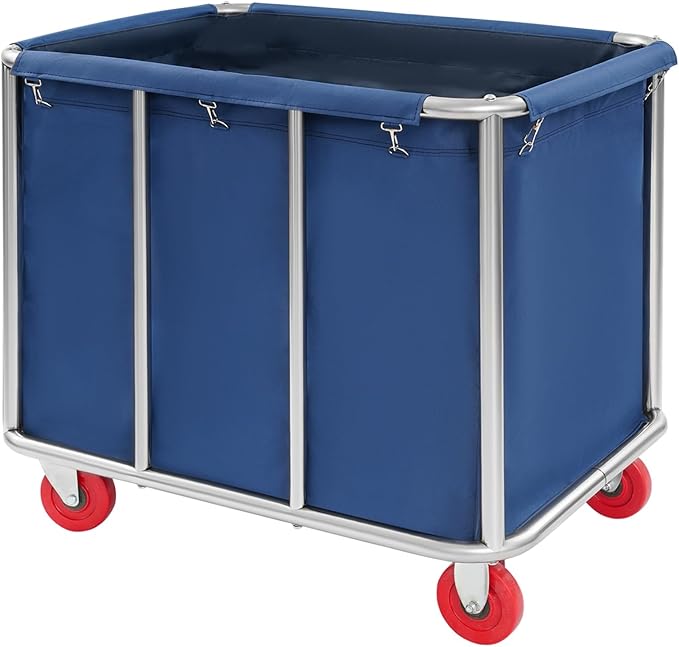 Commercial Laundry Cart with Wheels,Laundry Hamper Cart,Heavy Duty Rolling Laundry Basket with Large Capacity,Laundry Sorter Trolley for Home Hotel Apartment (Blue, 35.43 * 25.6 * 31.5in)