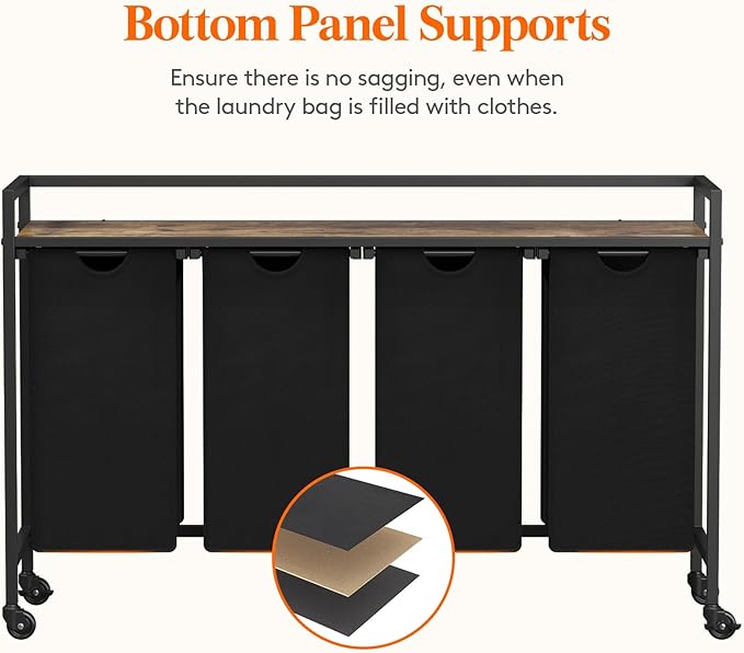 Lifewit Laundry Hamper 4 Section, 168L Pull out Laundry Clothes Basket Organizer with Large Top Shelf and 4 Removable Bags and Handles for Laundry Room Bedroom Bathroom, Black with Wheels