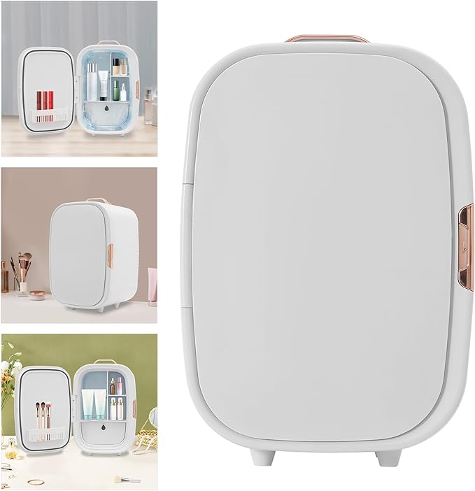 Beauty Fridge for Cosmetics Storage,12.68Qt Mini Cosmetics Refrigerator with Cooling & Heating Function,Compact Fridge for Makeup Lipstick with Handle,Skincare Fridge for Cosmetics,Food,Drinks (White)