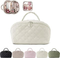 2026 New Travel Makeup Bag,Festivalment Wide Open Lay-Flat Water-Resistant Cosmetic Case,Puffy Padded Organizer for Toiletries & Brushes Large Capacity with Compartments (White)