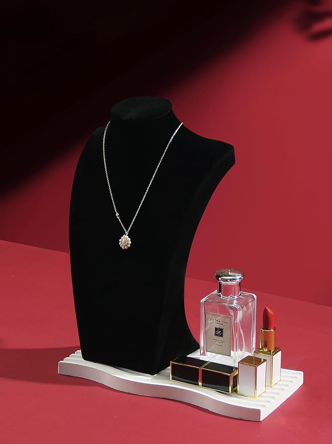 Coward Necklace Bust Stand for Selling Show, Black Velvet Necklace Jewelry Display Holder for Home Use or Store Shop Show (11" Hight)