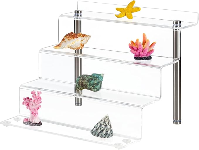 Acrylic Riser Shelf 4 Tier Clear Display Stand for Collectibles Pop Figures, Cupcakes, Perfumes, Display Risers for Decorating & Organizing - 9 x 8.3 x 6.8 in (Small, 2 Pack)