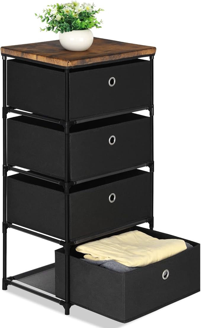 HAITRAL Fabric Storage Chest, Drawer Clothes Organizer - 4 Drawers Storage Organizer Unit for Closet, Easy Assembly Closet Dresser for Dorm, Bedroom, Hallway, Storage Bins (Black)
