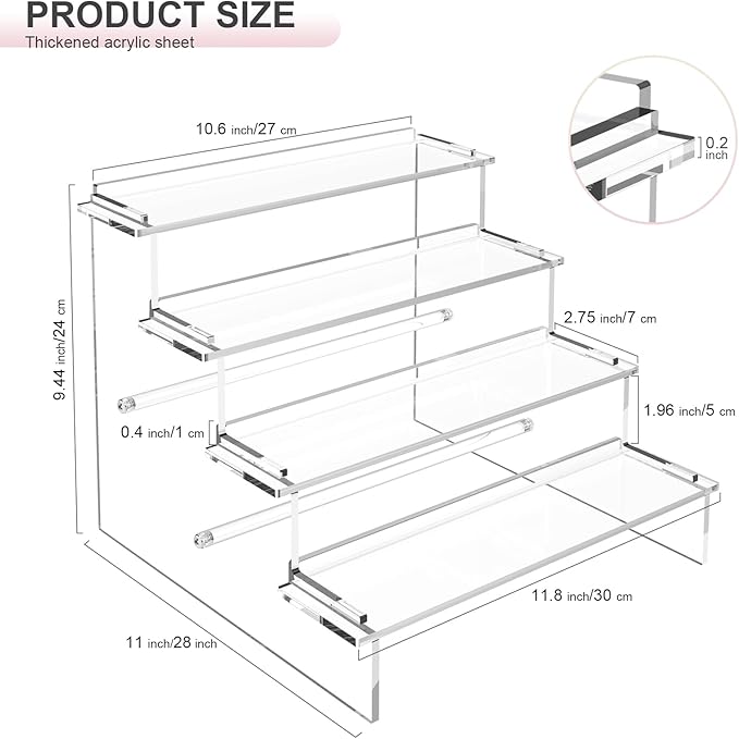 ULENDIS 4 Tier Acrylic Display Stands Organizer for Perfume, Upgrade Clear Display Stand Risers Shelf for Cupcakes Perfumes Figurines, Desktop Tiered Display for Decorating & Organizing
