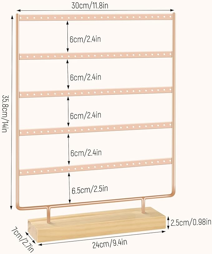Earring Holder Organizer, Ear Jewelry Tree Organizer for Women, Earring Hanger with 5 Tiers & 120 holes (Rose Gold)