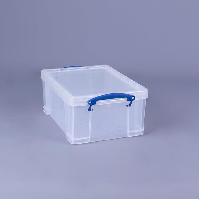 Really Useful Box 9 Liter Plastic Stackable Storage Container with Snap Lid & Built-in Clip Lock Handles for Home or Office Organization, Clear