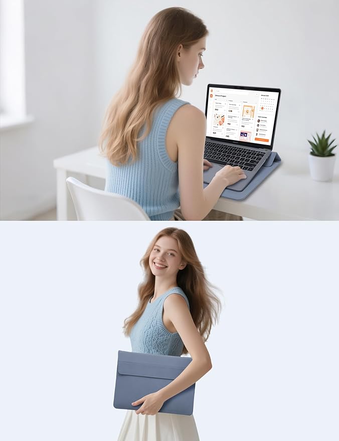 HYZUO 13.3-14 Inch Laptop Sleeve Case Bag with Adjustable Stand for MacBook Pro 14 M5/M4/M3/M2/M1 Pro/Max 2026-2021, MacBook Air/Pro 13.3, 13.8-13.5 Surface Laptop, with Pouch, Haze Blue