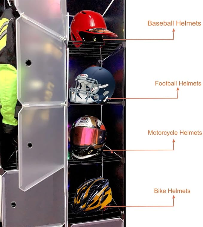 Motorcycle Helmet Storage Rack,Helmet Organize Display Cabinet for Football Helmet, Bike Helmet, Baseball Helmet