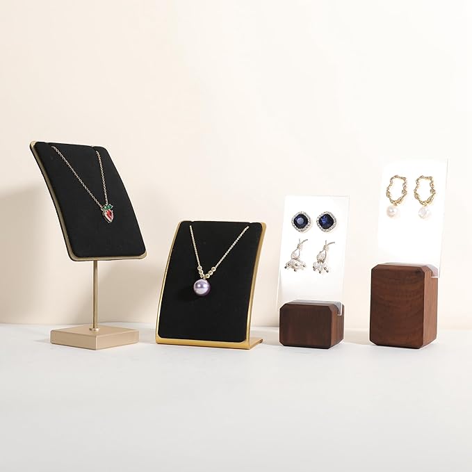 GemeShou Black Necklace display stand, Velvet Jewelry necklace display holder for selling, small metal earring neck storage organizer, online jewelry photography props【Black】
