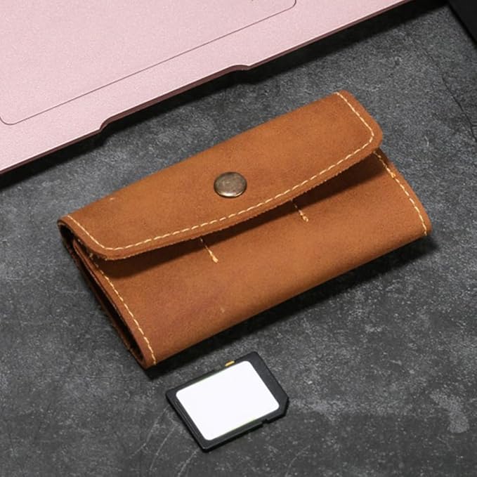 DOITOOL 2pcs Retro PU Memory Card Case Holder Organizer Secure Snap Closure Protective Storage Box for Cards Travel-Friendly Brown (2pcs)