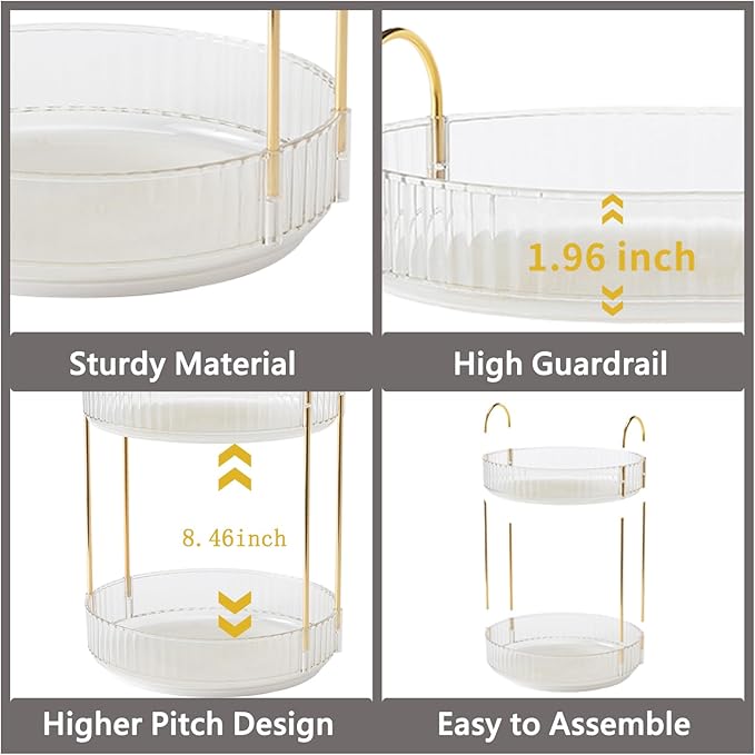 360 Rotating Makeup Organizer,2 Tier Large Capacity Make Up Organizers and Storage,Skincare Perfume Vanity Organizers,Bathroom Cosmetics Storage Organizer Countertop(Clear-2 Tier)