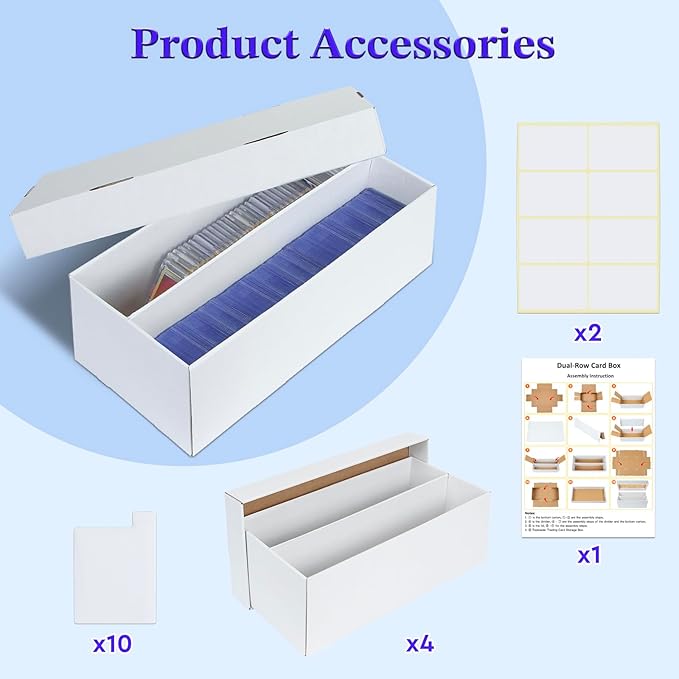 4 Pack Trading Card Storage Box - 2 Rows, Cardboard Storage Box holds 320+ Top Loaders, Graded Card Holder Organizer Case fits PSA/HGA Slabs