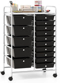 Giantex 15 Drawer Rolling Storage Cart Tools Scrapbook Paper Office School Organizer, Black