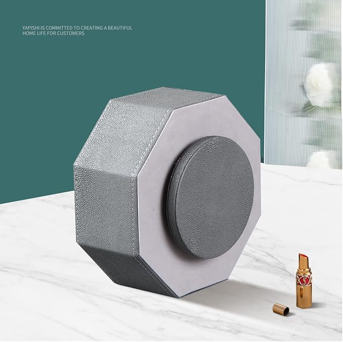 Leather Remote Control Holder,360 Degree Spinning TV Remote Caddy,9 Grids Desk Organizers and Accessories for Storage Controller,Calculator,Mail,Media,Pen,Phone etc(Grey Fish pattern)