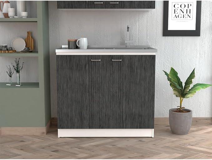 Tuhome Napoles Laundry Sink, Utility Sink with Stainless Steel Integrated Sink, Cabinet and Pull-Out Faucet Cabinet All in one for Laundry Room, Utility Room, Bathroom and Kitchen, White/Smokey Oak