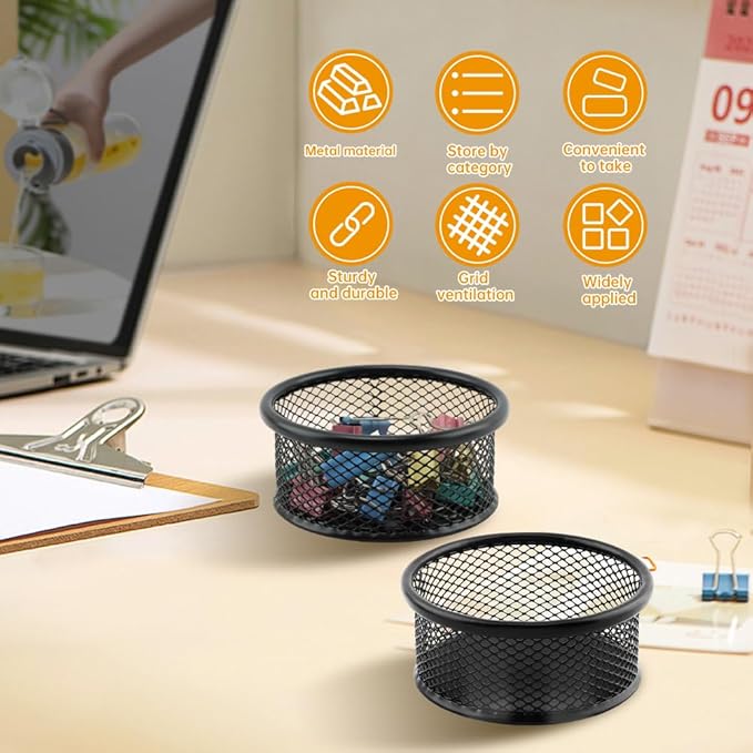 Paper Clip Holder With 50PCS Colored paper clips, 2/4PCS Stackable PaperClip Organizer for Desk,Metal Mesh PaperClip Holders with Non-Slip EVA Pad,for Office Binder Box(2pcs)