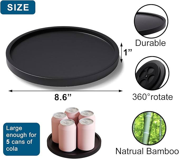 Lazy Susan Organizer for Kitchen,Bamboo Turntable for Cabinet,Pantry,Vanity,Small（Black）