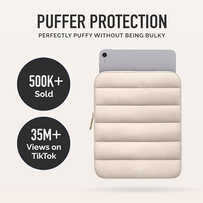 Vandel - The Original Puffy iPad Sleeve 9-11 Inch Tablet Sleeve, Beige i Pad Case for Women and Men, Cute iPad Air Pouch, 9 10 Inch, 11 Inch Bag