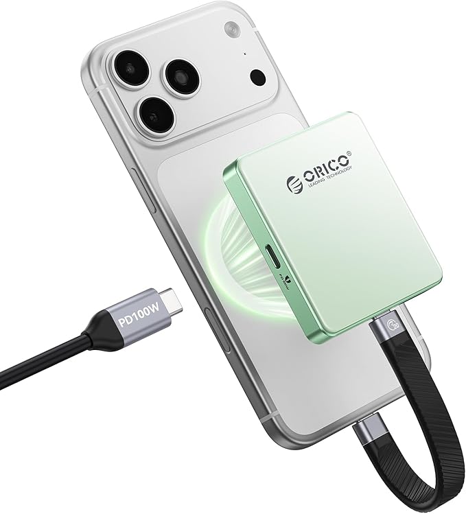 ORICO 10Gbps Magnetic M.2 NVMe SSD Enclosure with PD100W Charging Port 4K ProRes Recording Max 2TB for iPhone 17/16/15 Pro/Pro Max/Plus Support SSD Size 2230/2242 B+M M-Key Diskless AP42P (Green)