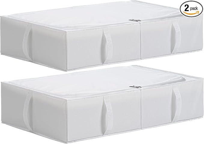 TYEERS Under Bed Storage Containers, Durable Fabric, Washable, Collapsible, Under Bed Storage Bins for Clothes, Blankets, Sheets, Shoes, 27.5x16.5x7 Inches, 2-Pack, White