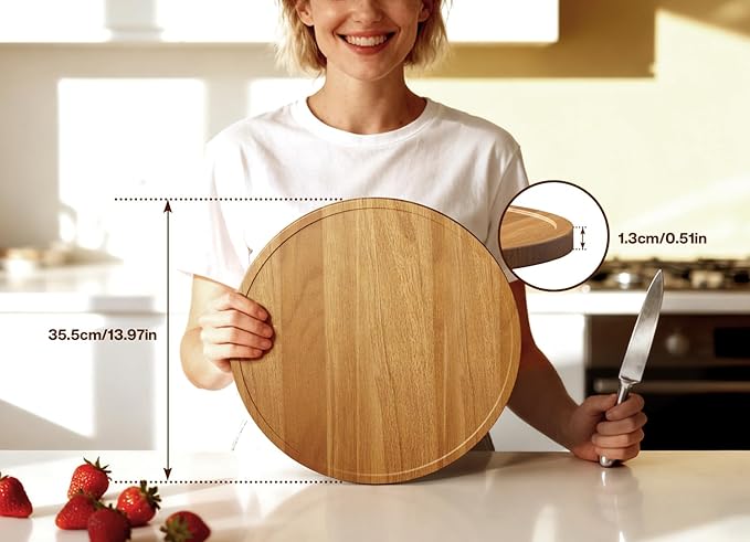 14" Acacia Wood Lazy Susan Turntable Organizer for Table Top, Round Wooden Lazy Susan Storage for Cabinet Countertop Pantry, Decorative Tray for Kitchen Bathroom Decor Coffee Bar Accessories