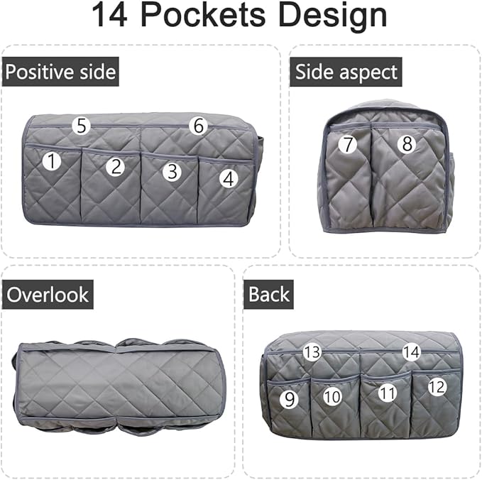 Sofa Armrest Organizer Non-Slip Arm Chair Bedside Caddy Storage Organizer for Recliner Couch with 14 Pockets for Cell Phone TV Remote Control Magazines (Grey)