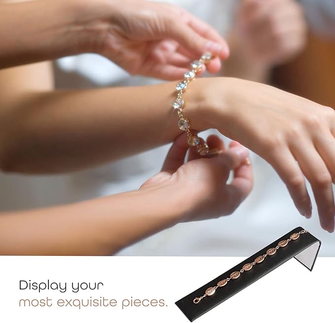 Novel Box 2 Pack Bracelet/Watch Ramp Black Leatherette 2x8.25x2 Inches - Slim and Sleek Ramps for Jewelry Display - Bracelet Holder Organizer Stand for Wedding, Selling & Personal Use