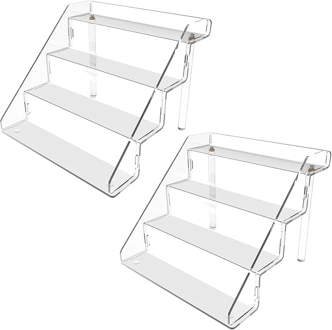 Clear Acrylic Display Risers Stand Set of 2, Perfume Organizer Holder And Storage, Acrylic Cupcake Stand, Tiered Display Shelf for Funko Pop, Collections, Spice, Nail Polish, 9x8.3x6.7 inch