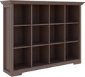 Cube Shelf Bookcase with Base - Wooden 3 Tiers Floor Standing Low Storage Cabinet for Home and Office, 12-Cube Lattice Bookshelf, Walnut
